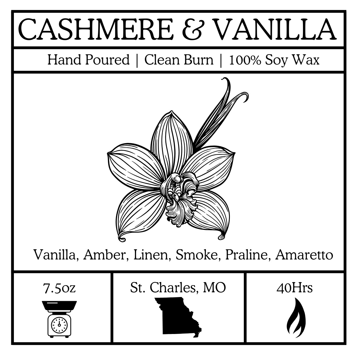 Cashmere & Vanilla - 7.5 oz Pure Soy Candle